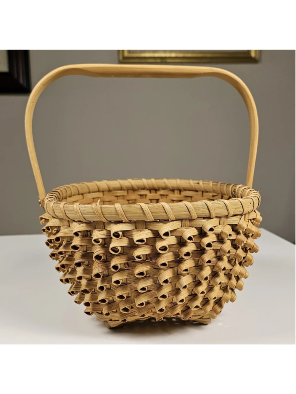 Vintage Native American Wabanaki Ash Splint Basket Curly Porcupine Weave 10